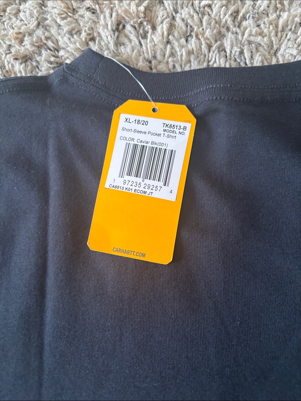NWTCarhartt Youth XL 18/20 Black Pocket T-Shirt TK6513-B Caviar Short Sleeve Tee - Picture 5 of 5
